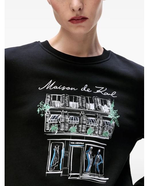 Karl Lagerfeld Black Paris Store Sweatshirt mit Zeichnungs-Print