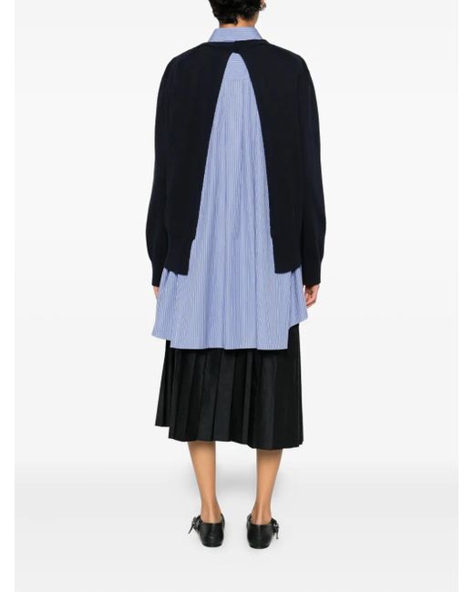 Sacai Black Poplin X Cotton Striped Collared Knit Dress
