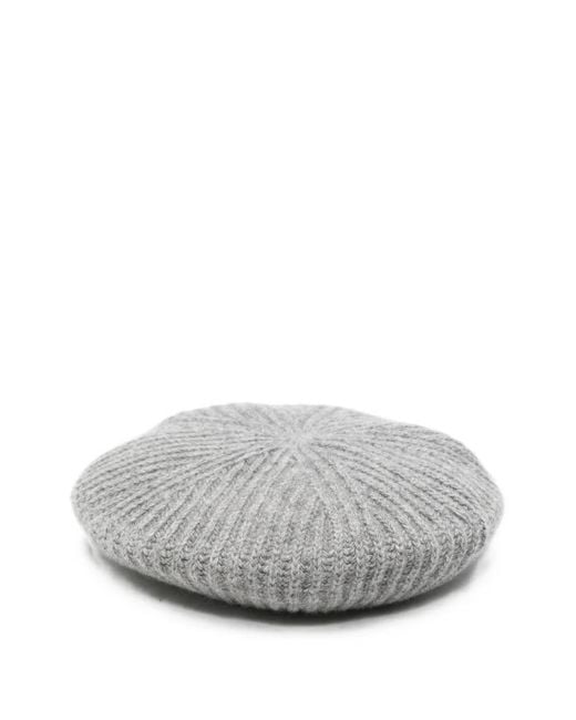 Miu Miu Gray Logo-Embroidered Ribbed-Knit Beret