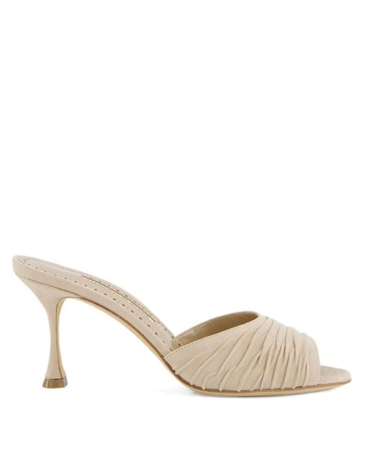 Manolo Blahnik Natural 70Mm Pirua Ruffled Sandals