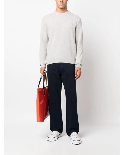 Maison Kitsuné White Sweater With Fox Application for men