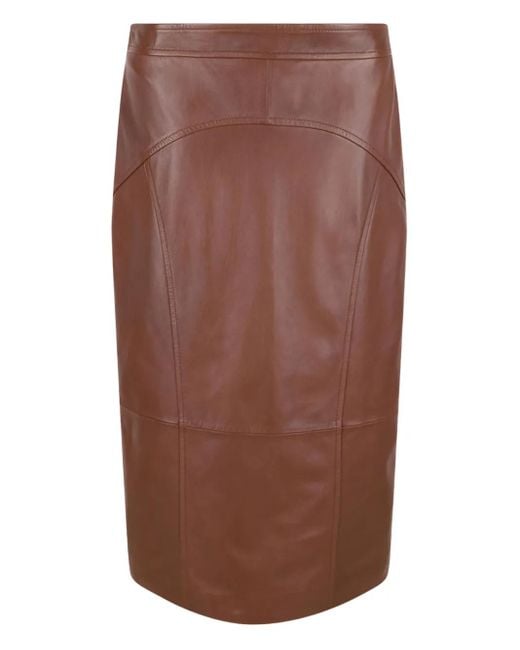 Max Mara Midi-Rok Met Leren Vlakken in het Brown