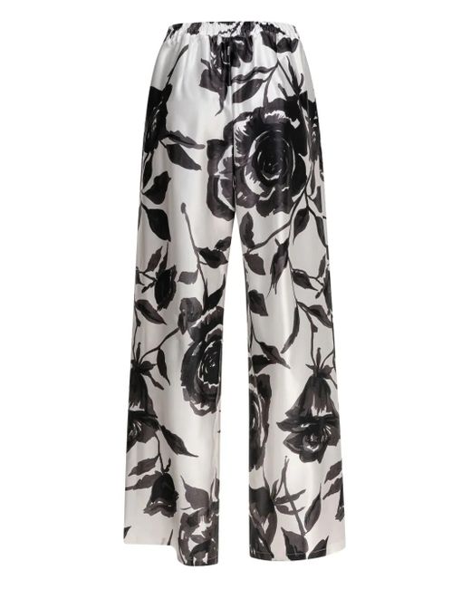 SLEEP NO MORE White Rose-Print Silk Trousers
