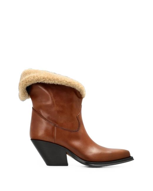 Chloé Brown Azelan Shearling-Trim Ankle Boots
