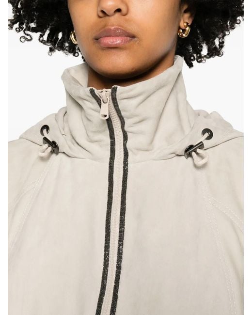 Brunello Cucinelli White Hooded Suede Trench Coat