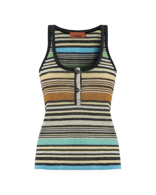 Missoni Green Striped Metallic-Knit Tank Top
