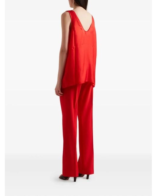 Another Tomorrow Red V-Neck Top
