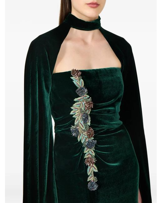 Costarellos Black Brisha Ruched Crystal-Detail Gown