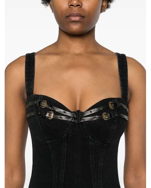 Versace Jeans Couture Denim Midi-Jurk in het Black