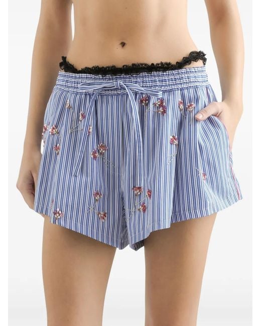 Dolce & Gabbana Blue Short En Coton À Fleurs Et Cristaux