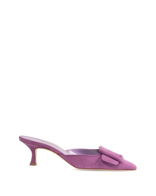 Manolo Blahnik Pink Maysale Buckle-Detail Mules