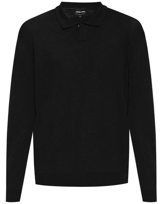 Giorgio Armani Black Fine-Knit Polo Shirt for men