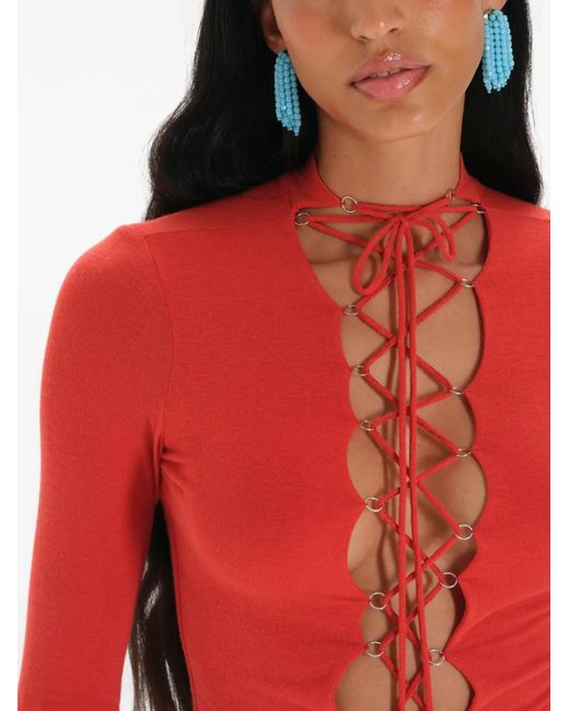 MANURI Red Jamie Lace-Up Top