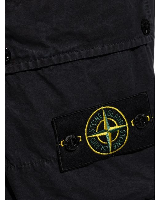 Stone Island Black Logo-Patch Cargo Shorts for men