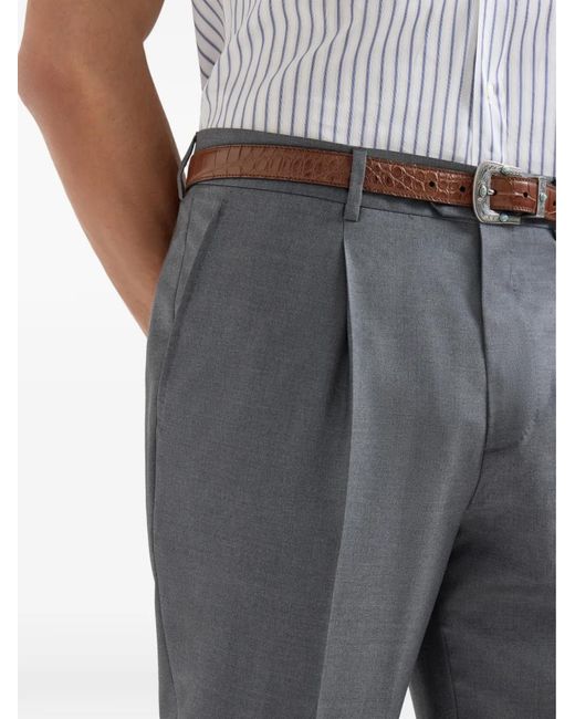 Brunello Cucinelli Blue Super 150S Virgin-Wool Four Season Batavia Trousers With Pleat for men