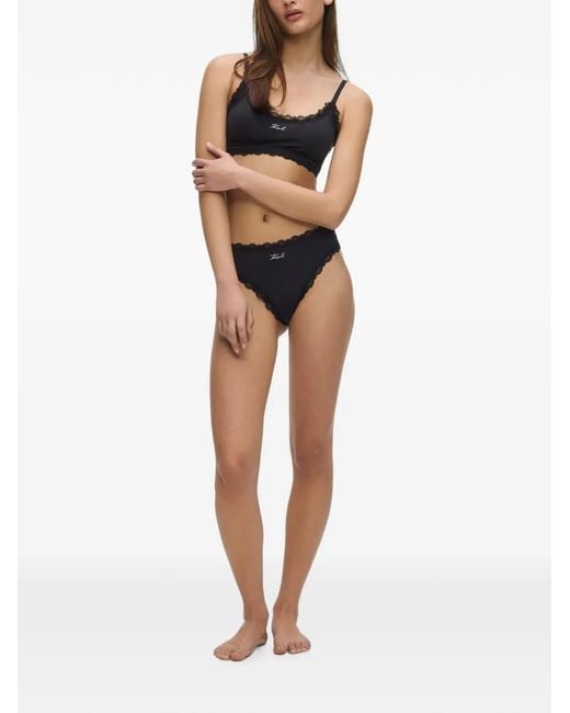 Karl Lagerfeld Black Brassière À Détails De Dentelle