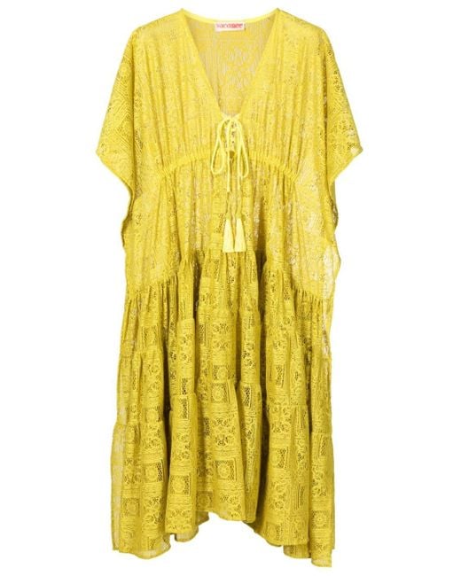 Olympiah Yellow Santorini Lace-embroidered Midi Dress