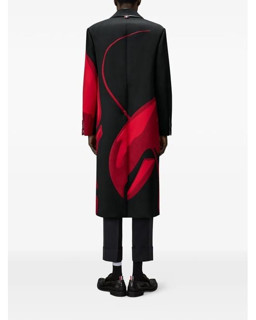 Thom Browne Red Cavalry-Twill Lobster Overcoat for men