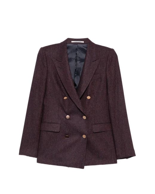 Tagliatore Purple Herringbone-Pattern Double-Breasted Blazer
