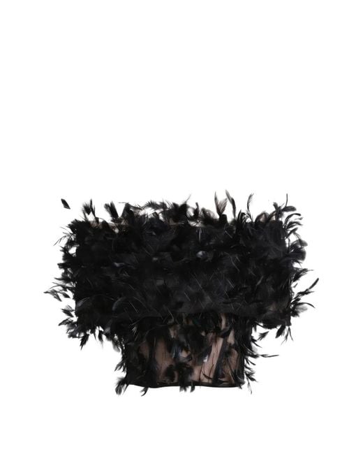 Gemy Maalouf Black Feather-Trim Off-Shoulder Top