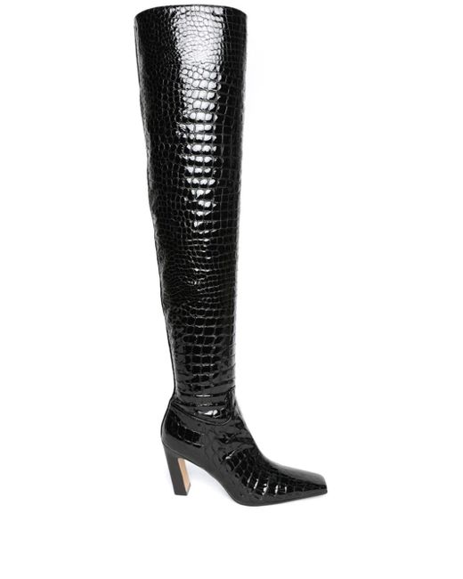 Khaite Black Marfa Croc-effect Leather Over-the-knee Boots