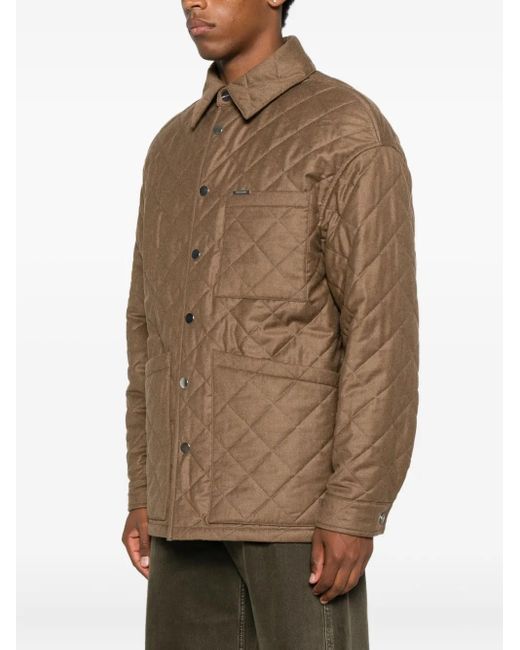 Ferragamo Brown Quilted Diamond-Pattern Jacket for men
