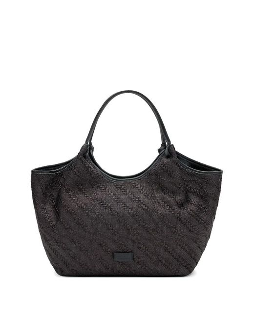 Frau Black Herringbone-Effect Tote Bag