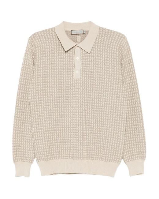 Canali White Knitted Polo Shirt for men