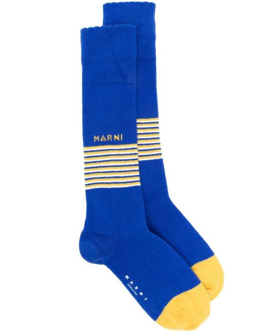 Marni Blue Logo-jacquard Striped Socks