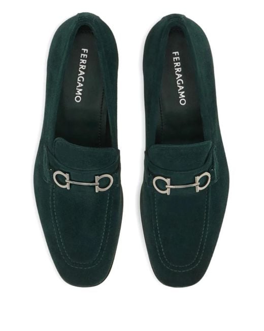 Ferragamo Green Gancini Suede Loafers for men