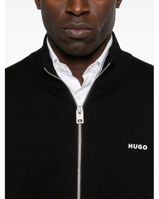 HUGO Black Zip Mock-Neck Cardigan for men