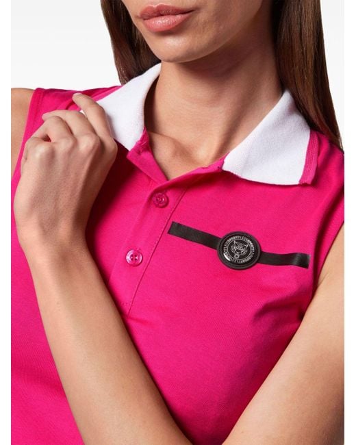 Philipp Plein Pink Logo-appliqué Sleeveless Polo Shirt