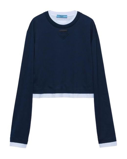 Prada Blue Long-Sleeve Crew-Neck T-Shirt