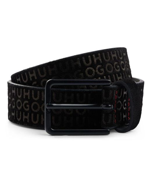 HUGO Black Logo-print Suede Belt for men