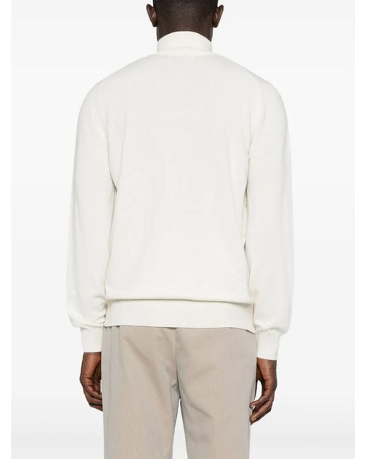 Brunello Cucinelli White Cashmere Sweater With Half Zip Clothing for men