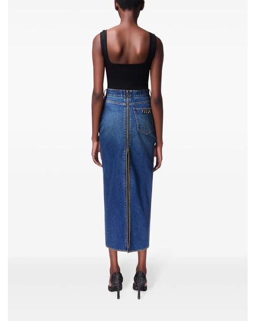 Area Blue Logo-Charm Denim Midi Skirt