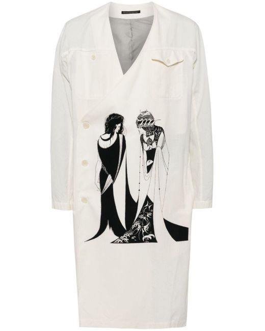 Yohji Yamamoto White Double Breasted Cotton Coat for men