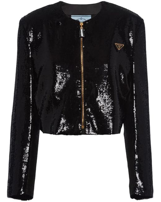 Prada Black Sequin-Embellished Cropped Jacket