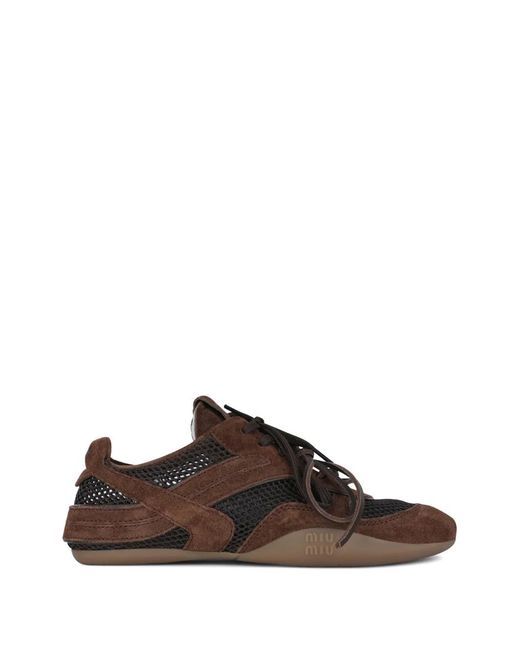 Miu Miu Brown Gymnasium Mesh-Panel Sneakers