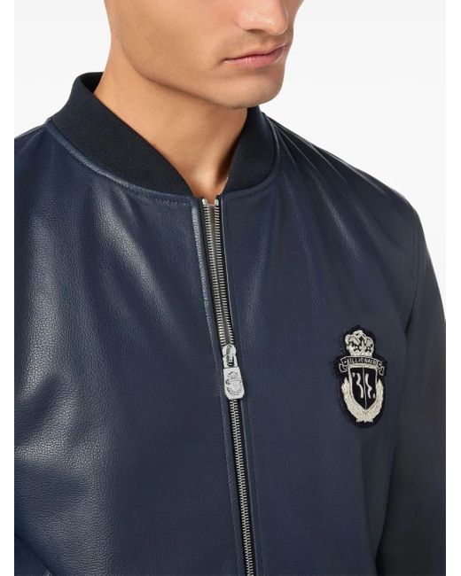 Billionaire Blue Leather Bomber Jacket for men