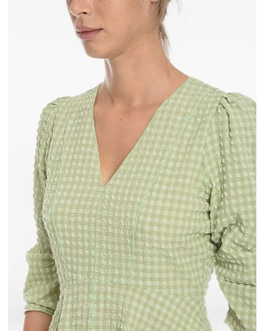 Notes Du Nord Green Emmi Seersucker V-Neck Blouse