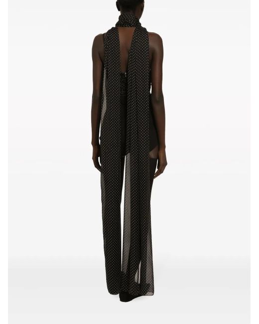 Dolce & Gabbana Black Elegant And Polka-Dot Chiffon Top With Scarf Detail