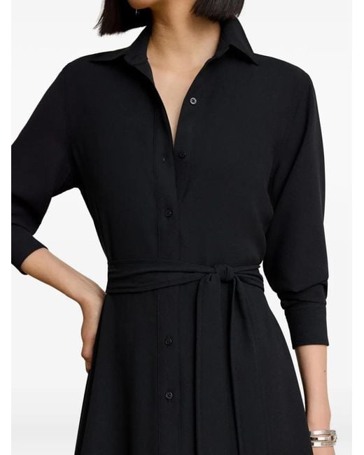 Ralph Lauren Black Double-Faced Georgette Belted Midi Shirt Dress