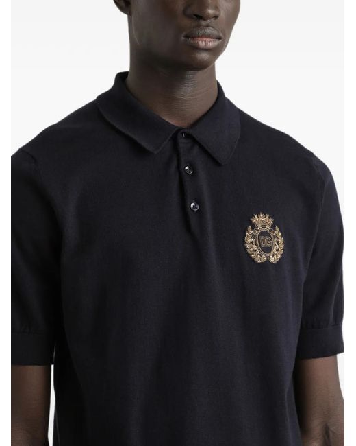 Dolce & Gabbana Black Logo-Embroidered Polo Shirt for men