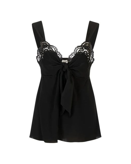 Chloé Black Lace-Trim Bow-Detail Sleeveless Blouse