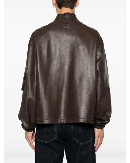 Fendi Brown Perforated-Leather Blouson Jacket for men