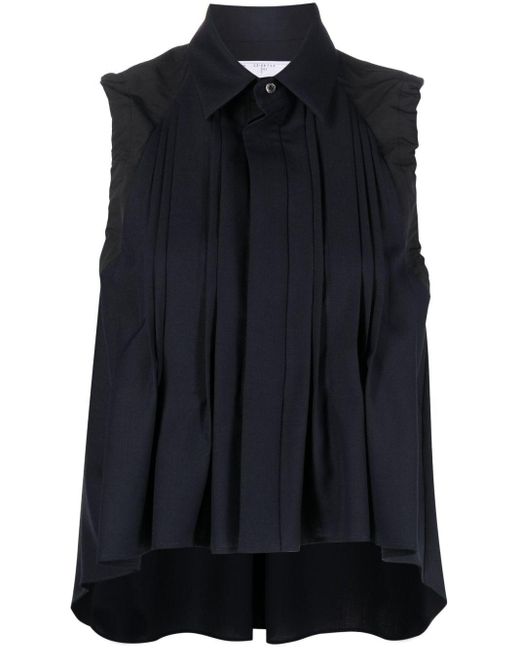 Sacai Pleat-detail Sleeveless Shirt in het Black