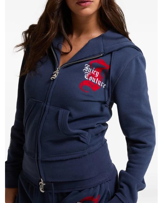 Juicy Couture Blue Logo-Embroidered Zip-Up Hoodie