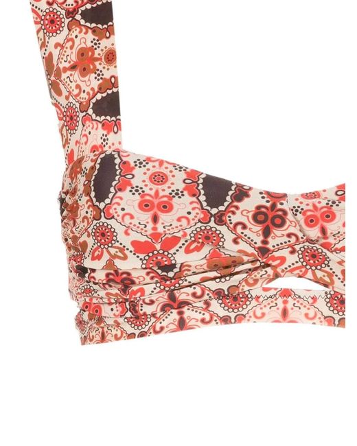 Amir Slama White Floral-Print Square-Back Bikini