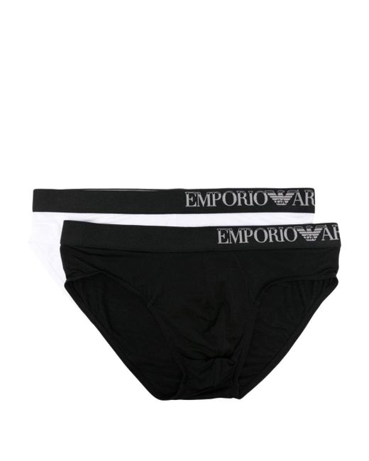 Emporio Armani Black Logo-waistband Briefs (pack Of Two) for men